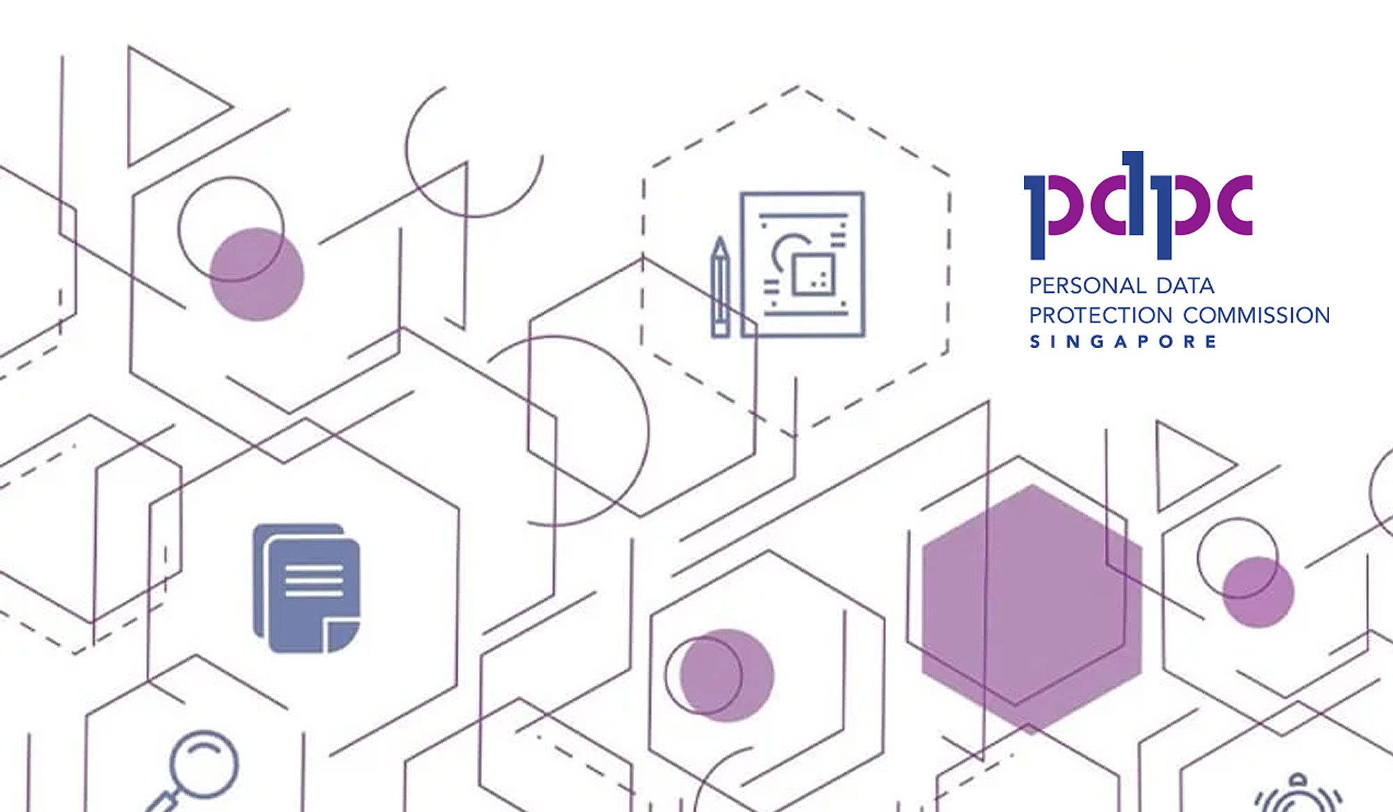 Geometric digital web design elements for a Singapore-based business.
