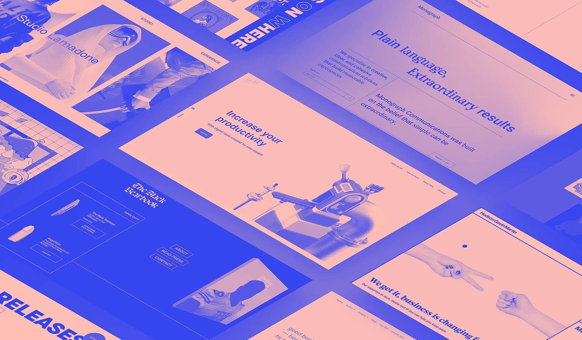 Collage of modern web design layouts showcasing creativity and functionality.