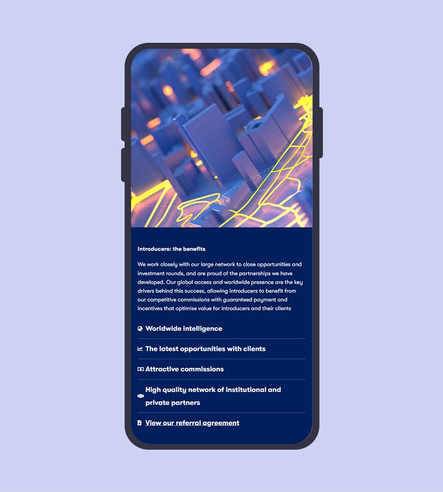 Mobile design showcasing global business benefits and partnership opportunities.