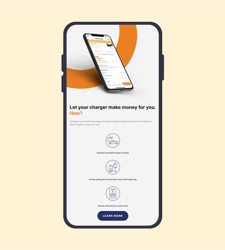 Mobile interface showcasing QuickCharge's income-generating charging opportunities.