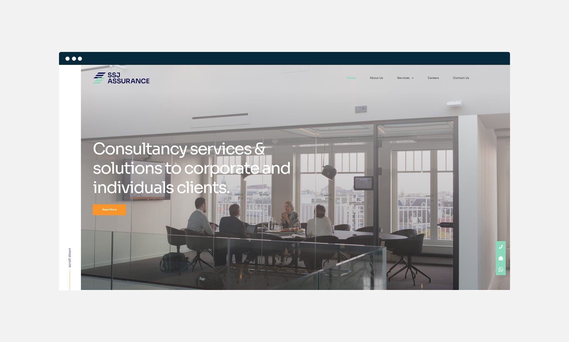 Web design showcasing corporate consultancy services meeting in Singapore.