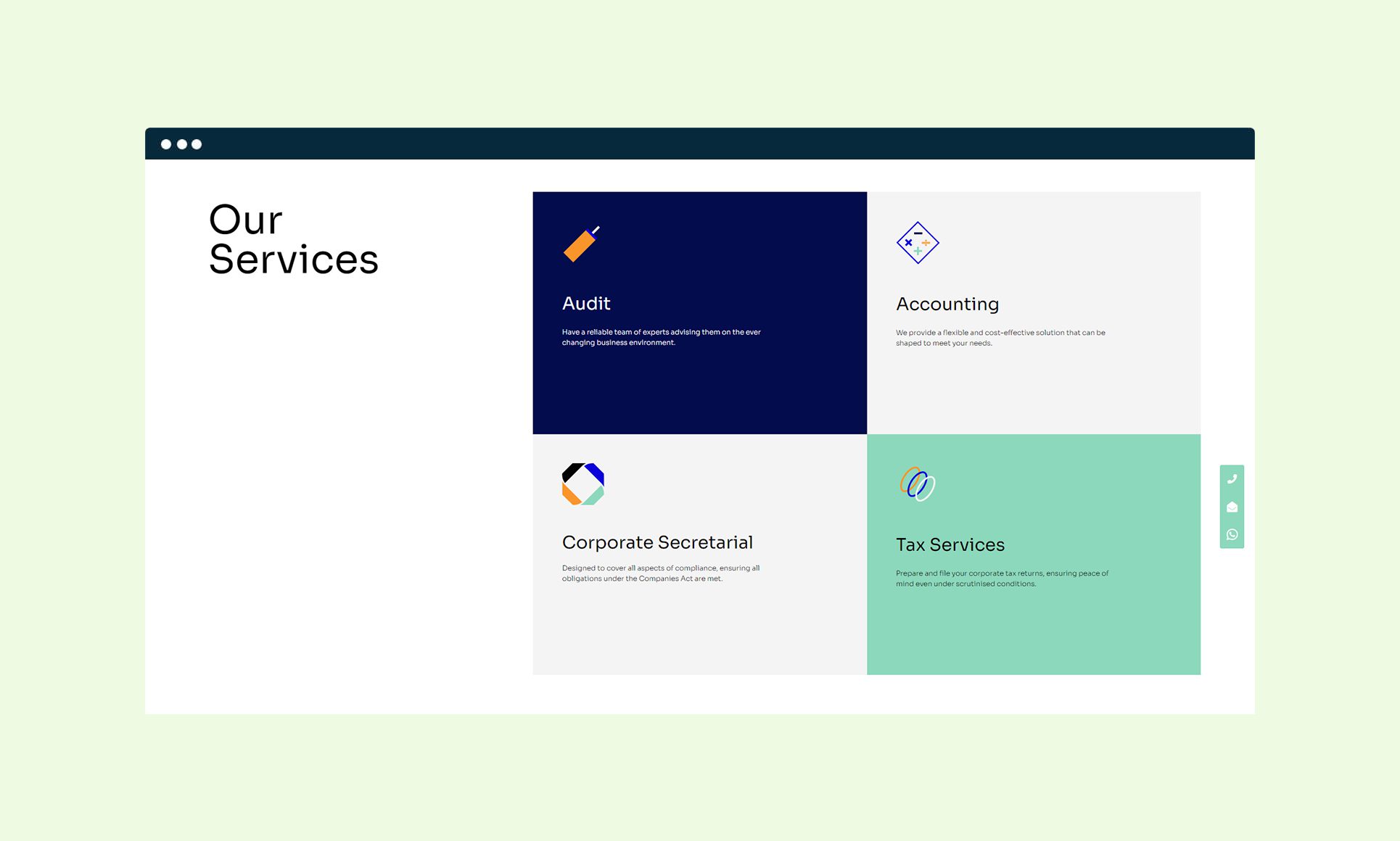 Singapore web design showcasing audit accounting corporate secretarial and tax services