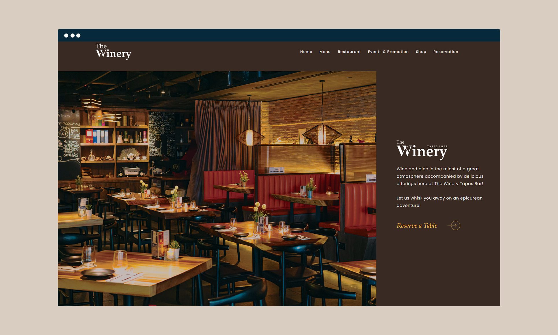 Elegant restaurant website design showcasing a cozy and inviting dining space.