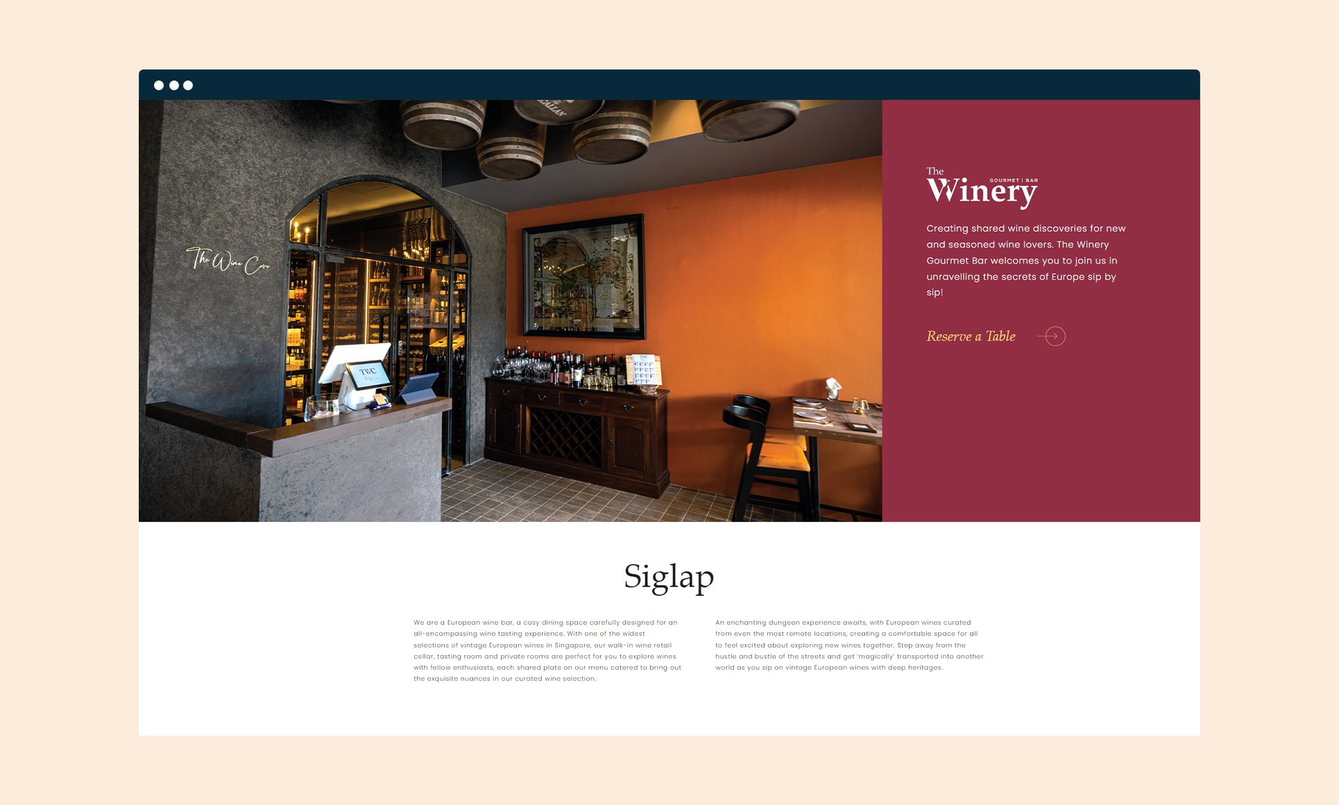 Wine bar interior with cozy setting and elegant design elements in Singapore.