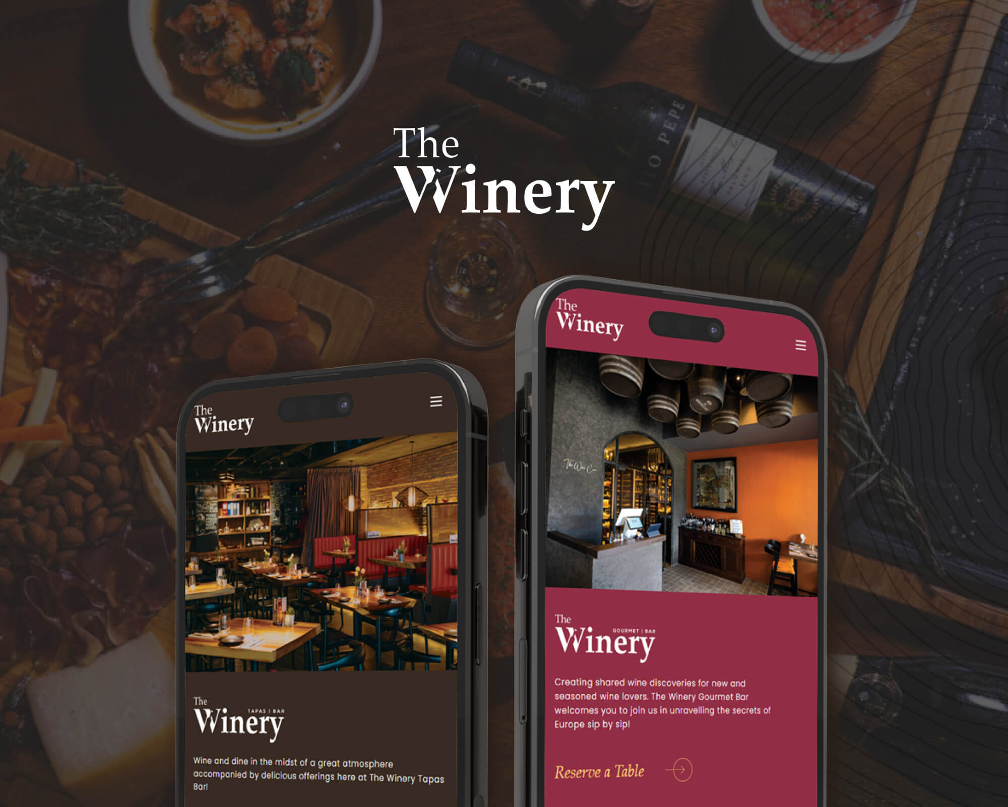 Mobile display showcasing The Winery's elegant website design and branding.
