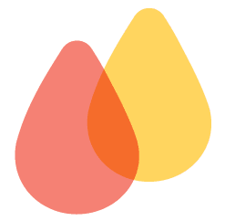 Two overlapping droplets in red and yellow on a plain white background.