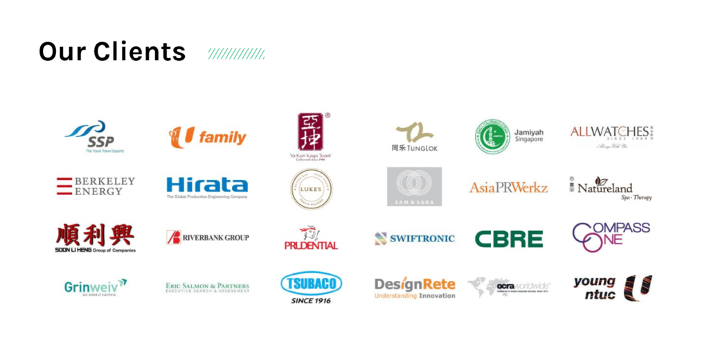 Logos of various clients showcasing a web design firm's diverse clientele.