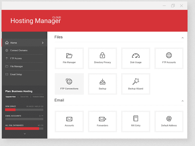 Hosting manager interface for web design businesses in Singapore.