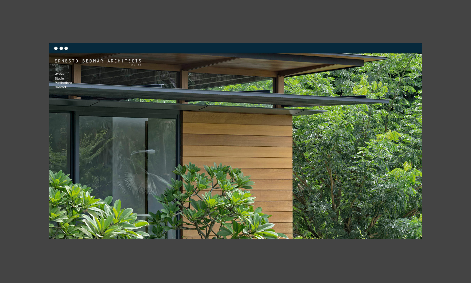 Modern architectural design with lush greenery for Singapore business website.