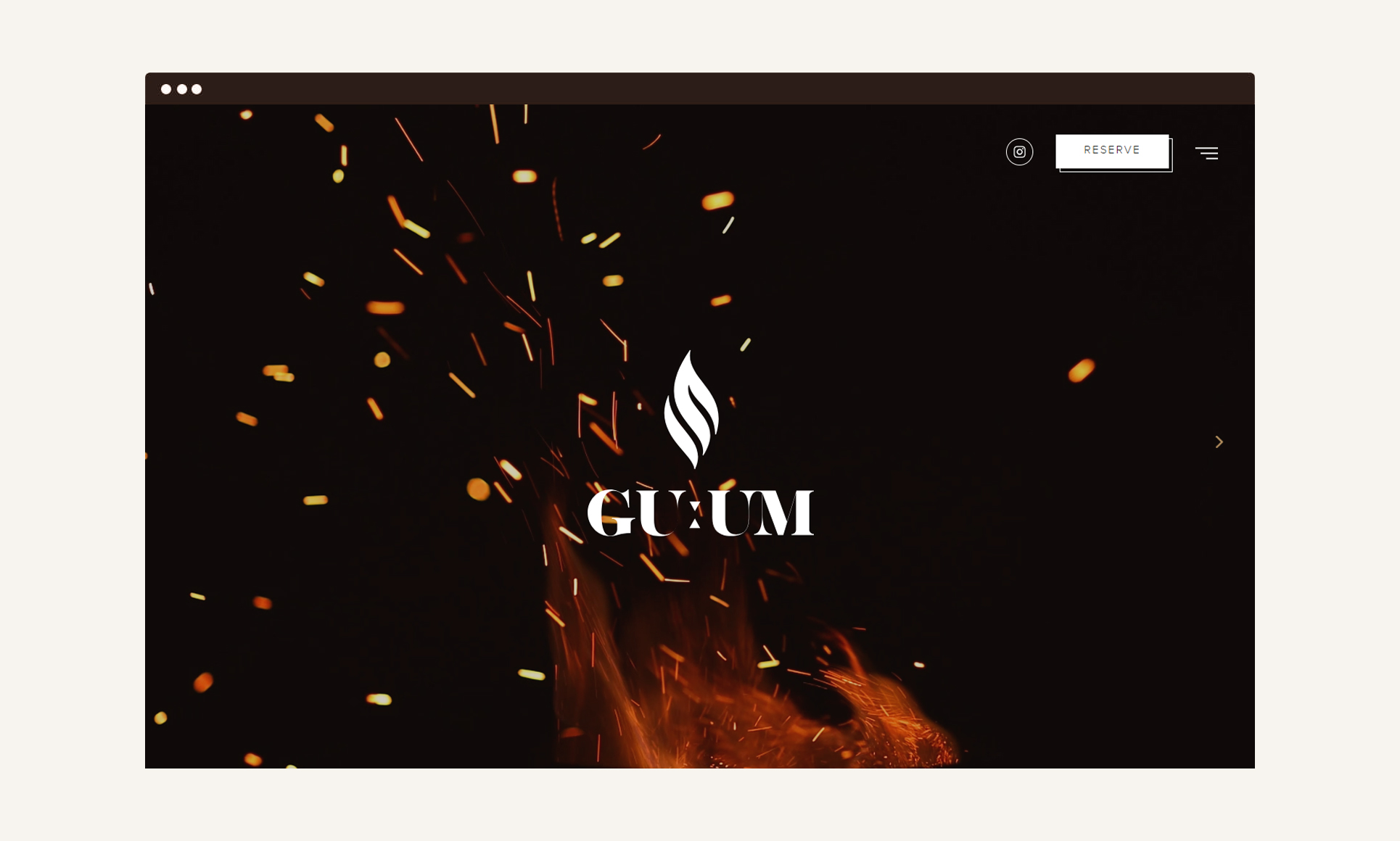 Sparks fly with a dynamic flame design and a sleek "Reserve" button on a webpage.