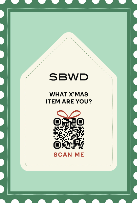 Christmas-themed QR code invitation by SBWD on a festive green background.