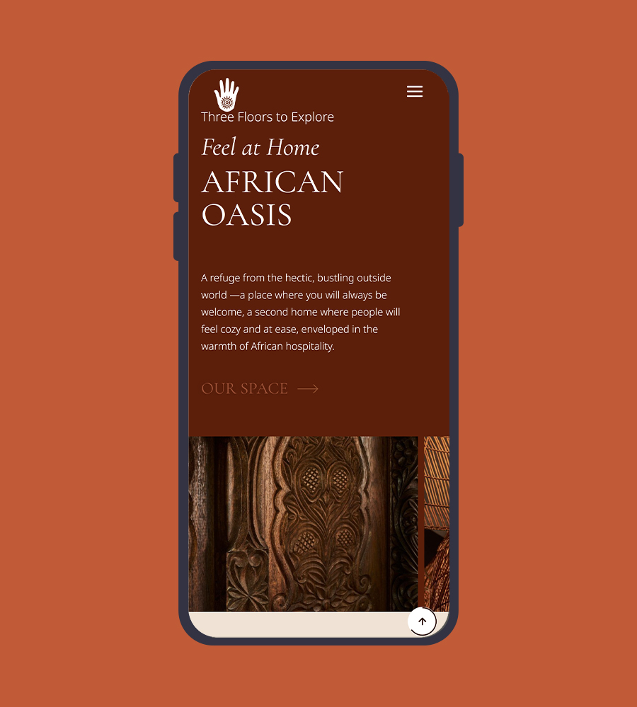 Responsive design of an African-themed webpage shown on a smartphone.