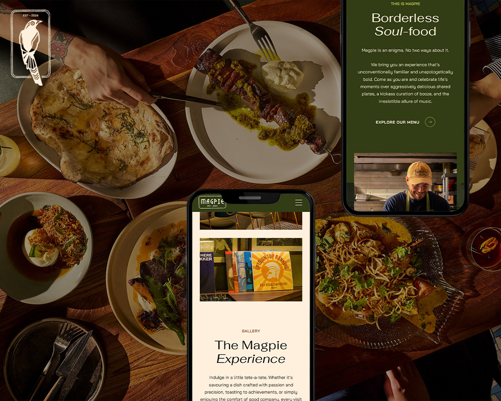 People dining and viewing menus on smartphones at a vibrant restaurant table.