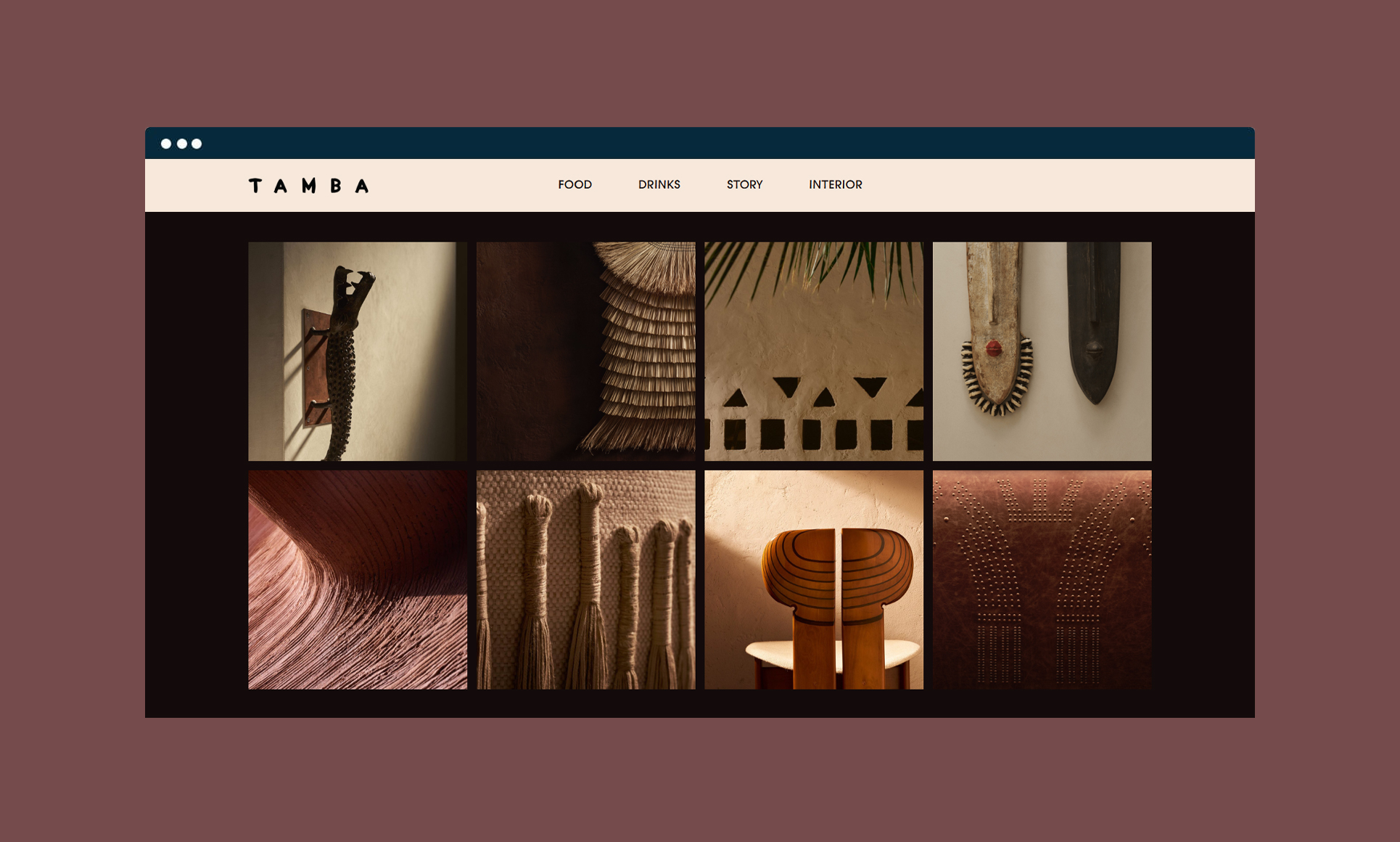 Web design showcasing cultural elements and artistic inspiration.