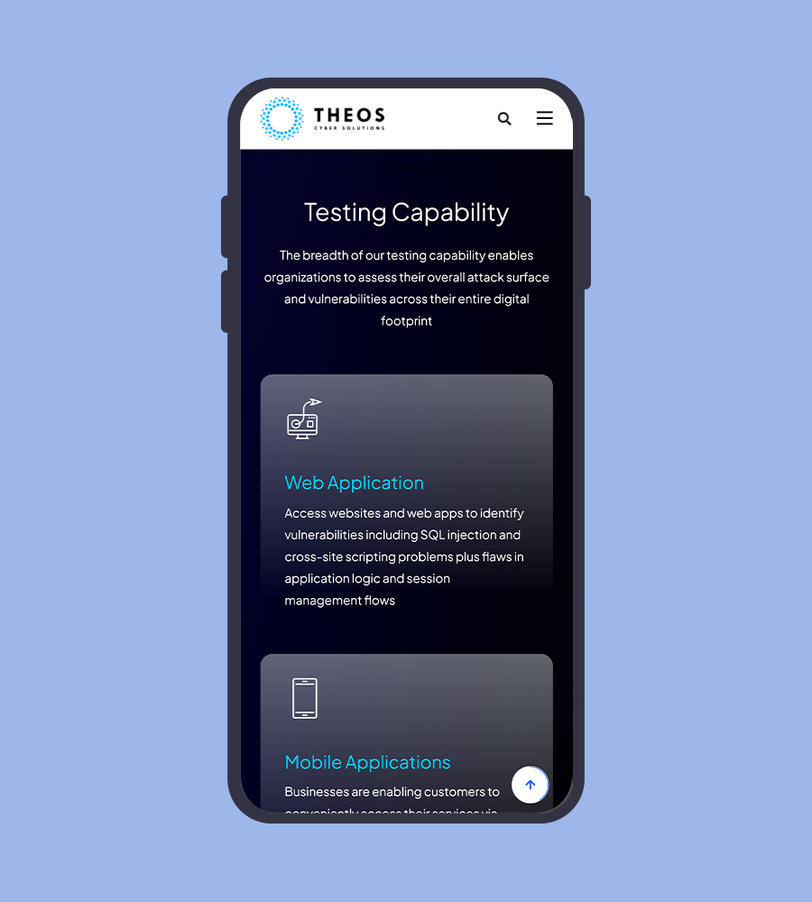 Mobile view showcasing testing capabilities for web and mobile applications.