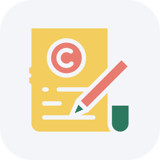 A pencil marking a document symbolizes content creation and intellectual property.