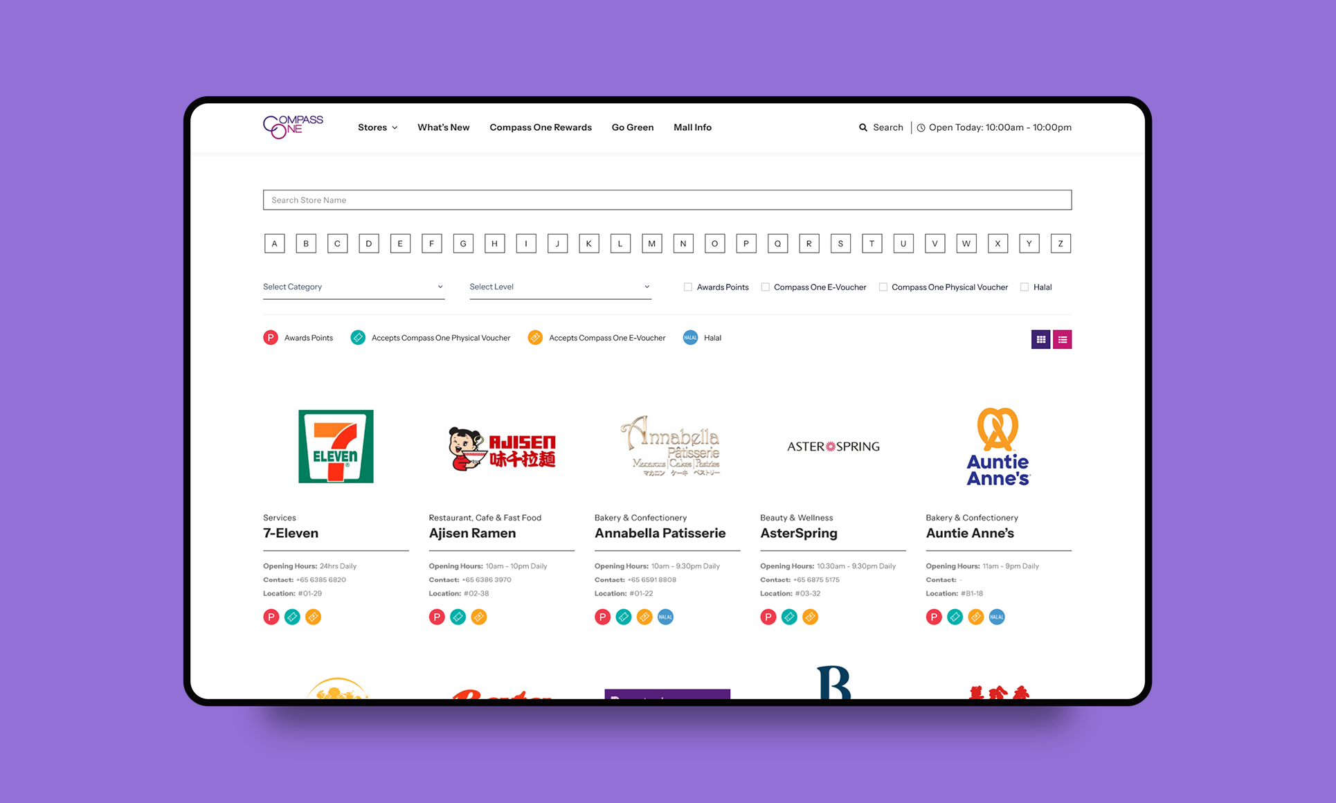 Modern web design showcasing Compass One shopping mall in Singapore.