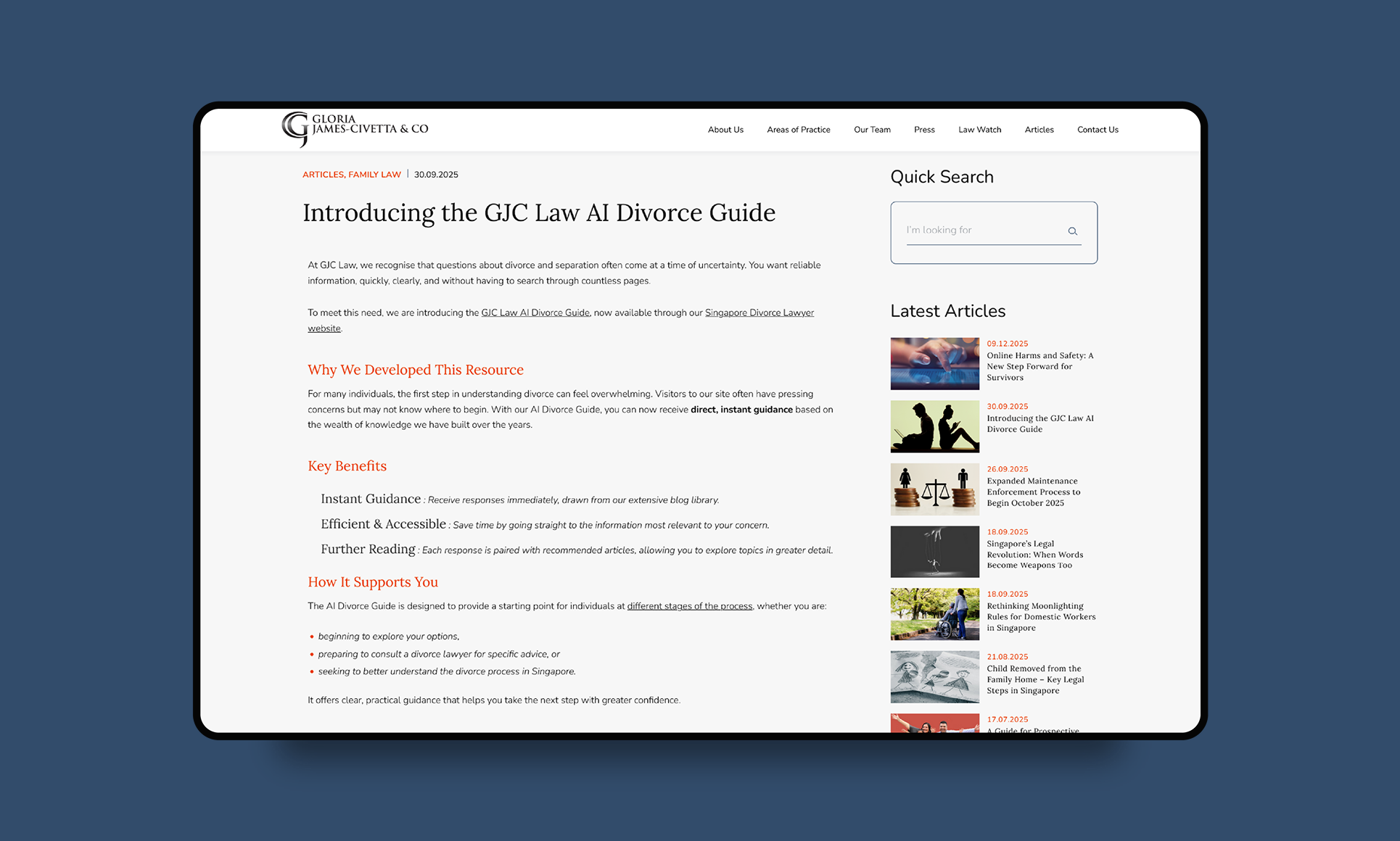 Elegant law firm website design showcasing professionalism and trustworthiness.